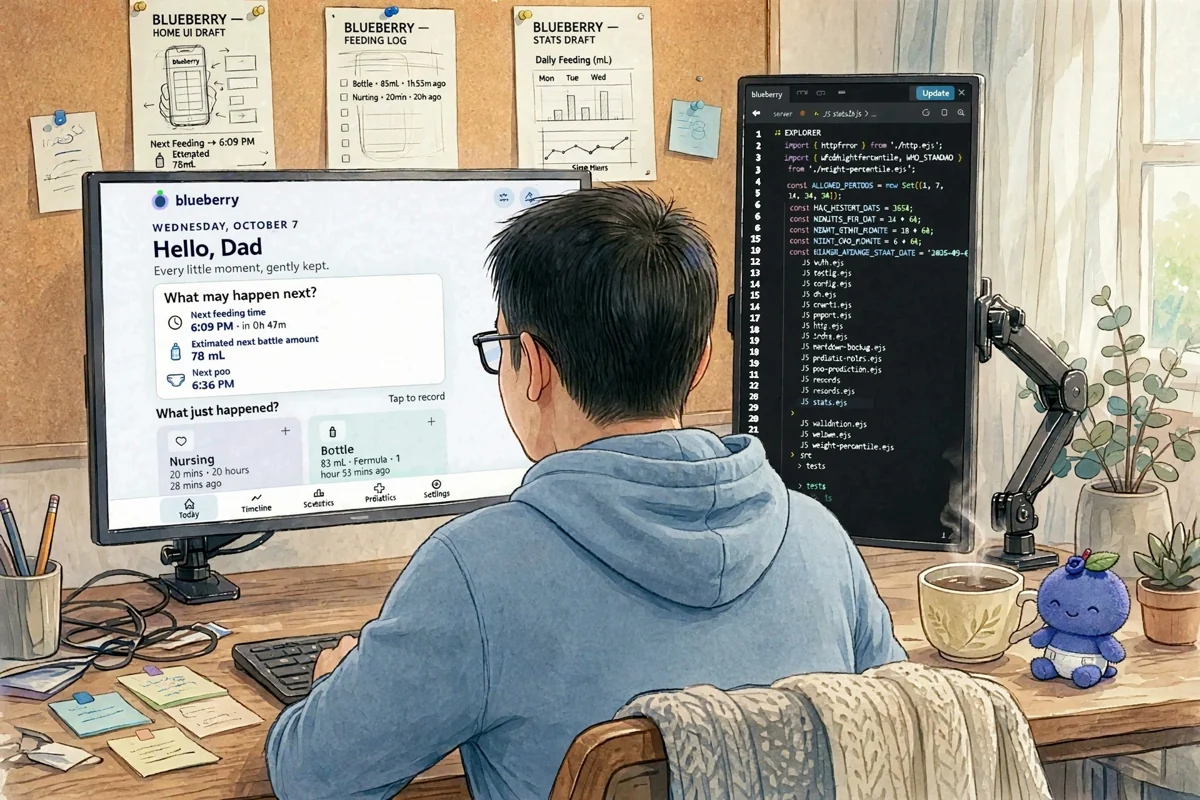The founder designing the Blueberry app at a desk